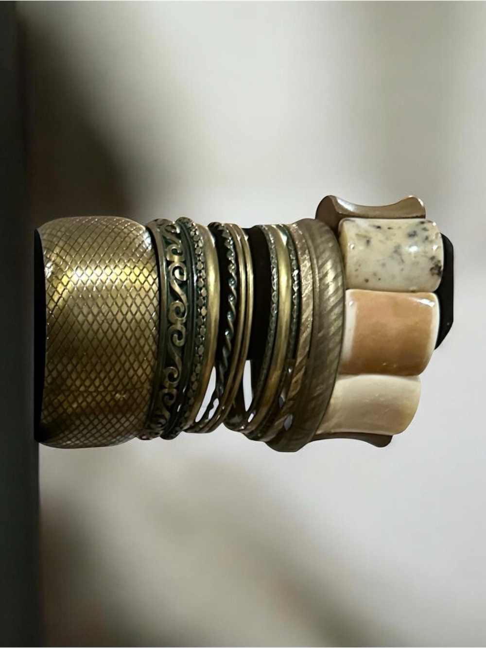 Vintage Boho Brass & Mixed Metal Stackable Bangle Bracelet Collection Set